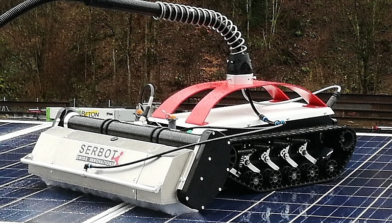 Cleaning of utility scale PV plants by robot